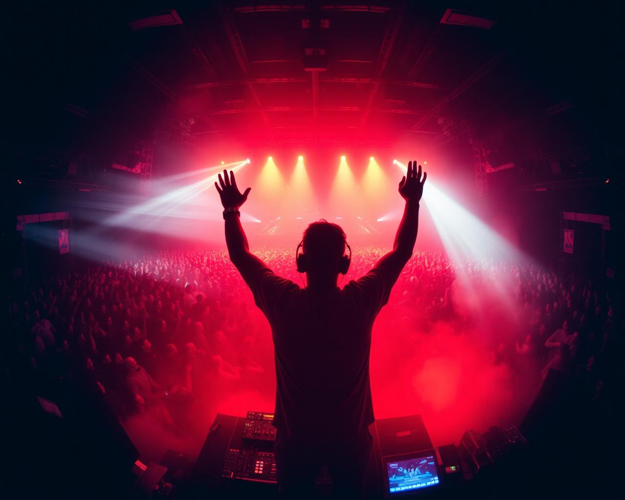 DJ on stage with red lights